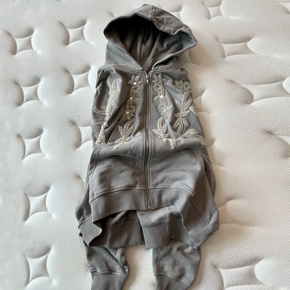 Oem High Quality Retro Washed Zip Up Hoodies Custom Oversized Fit Men Embroidery Logo Patched Rhinestone Vintage Hoodie