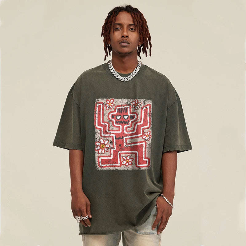 Huili Manufacturer 100%Cotton 285GSM Casual Fashion Knitted Y2k Vintage Acid Washed Oversized Boxy Cropped T Shirt Men