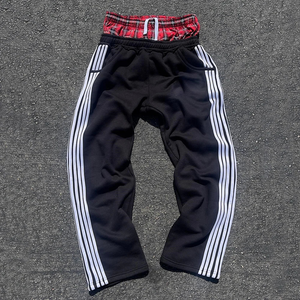 Huilin Manufacturer Oem Heavyweight Cotton Unisex Oversized Wide Leg Track Pants Men Baggy Striped Sweatpants