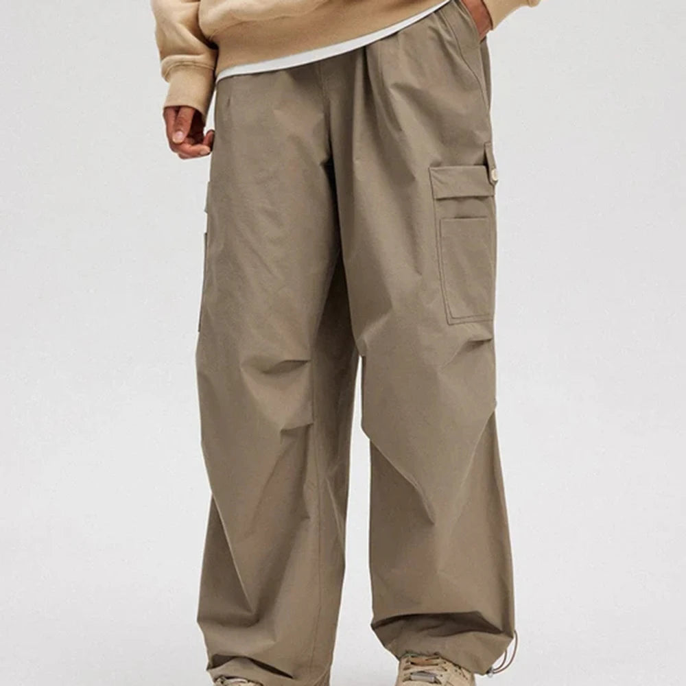 Huilin Manufacturer Oem Vintage Washed Oversized Fit Cargo Pants Men Custom Baggy Wide Leg Parachute Pants