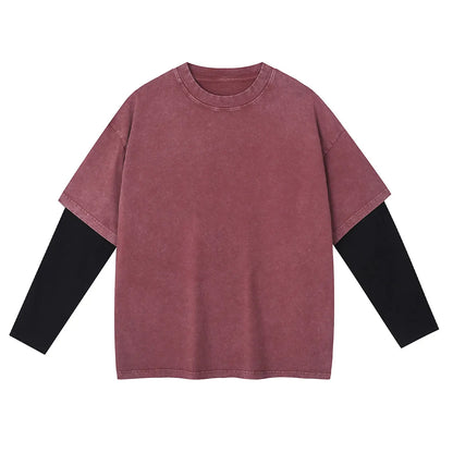 Premium Comfort Manufacturer Supplier Low MOQ Vintage Acid Wash Blank Custom Print Custom Logo Casual Layered Sleeve Tee
