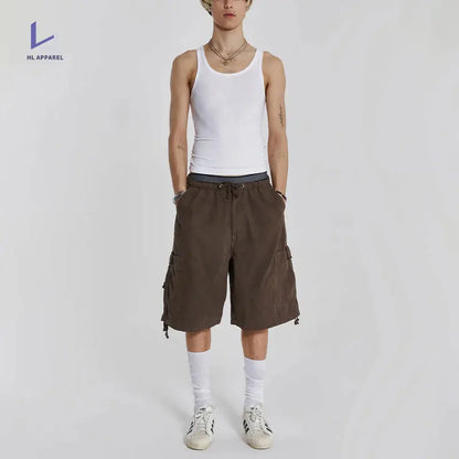 Clothing Factory 100% Cotton Shorts Pants Men Oversized Wide Leg Shorts Custom Big Pocket Streetwear Baggy Cargo Shorts