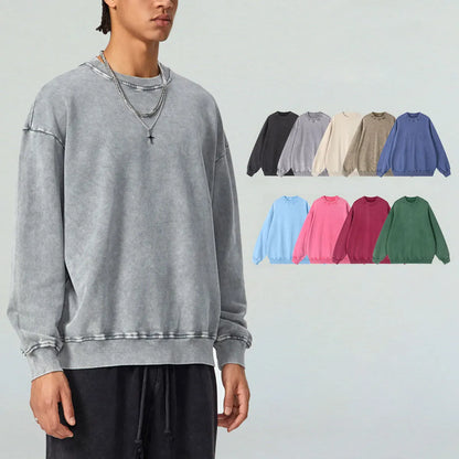 Heavyweight Cotton Supplier Low MOQ Vintage Garment Dye Blank Custom Logo Casual Gradient Crewneck Sweatshirt