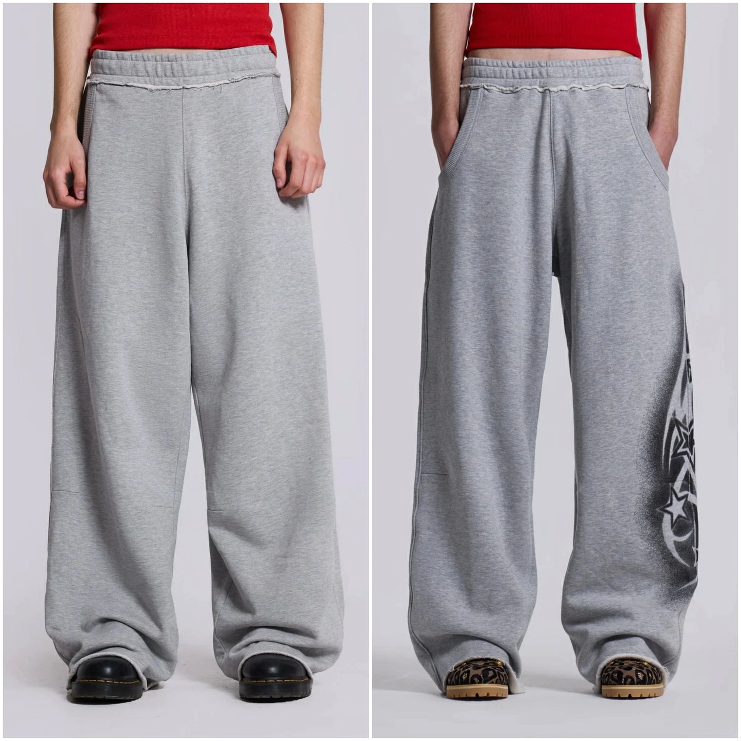 Huilin Oem Factory Customized Oversized Heavyweight Sweatpants Men Solid Color Raw Hem Elastic Waist Relaxed Jogger Sweatpants