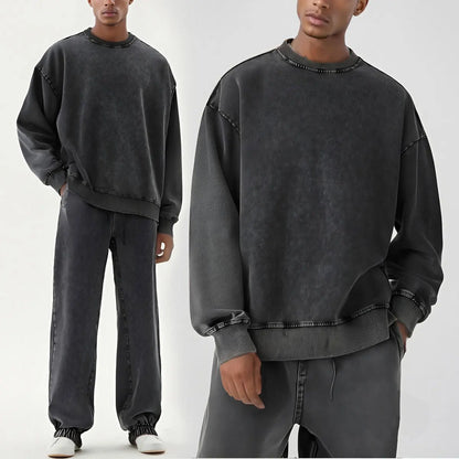 Essential Streetwear Supplier Low MOQ Vintage Washed Blank Custom Logo Mens Jogger Tracksuit