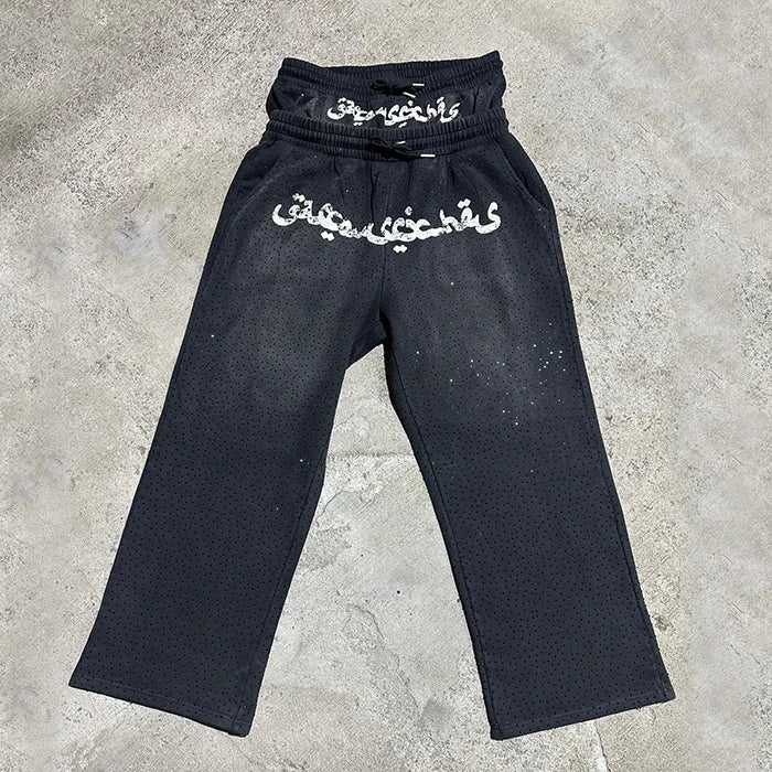 Huilin Manufacturer Oem Basic Oversized Wide Leg Sweat Pants Men Custom Logo Printing Heavy Cotton Double Waisted Sweatpants