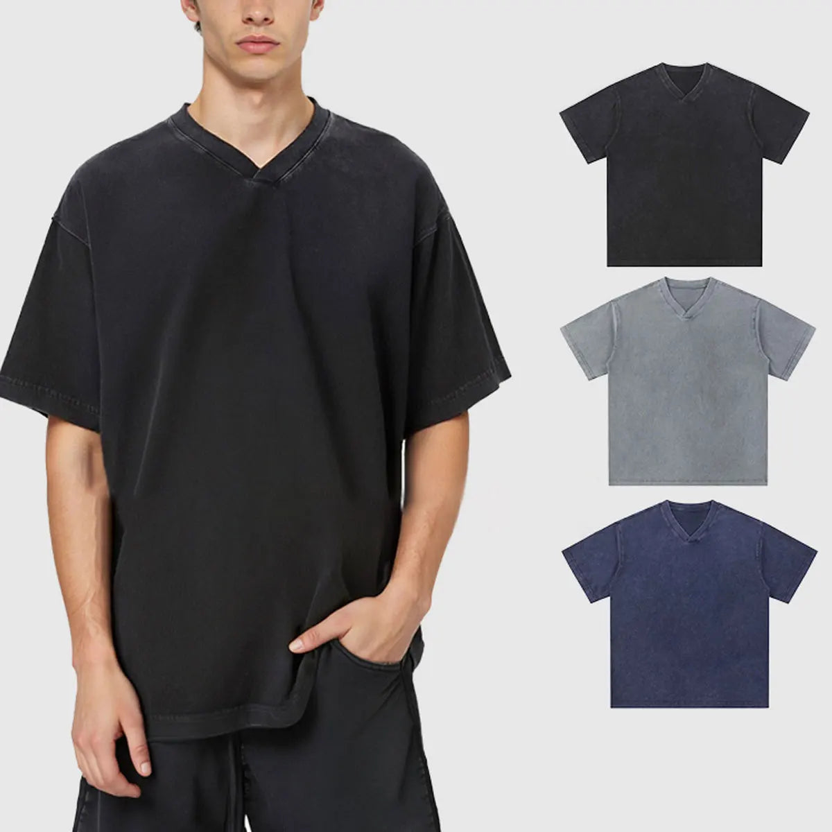 Trending Streetwear Supplier Low MOQ Vintage Oversized Blank Custom Logo Mens V Neck T Shirt