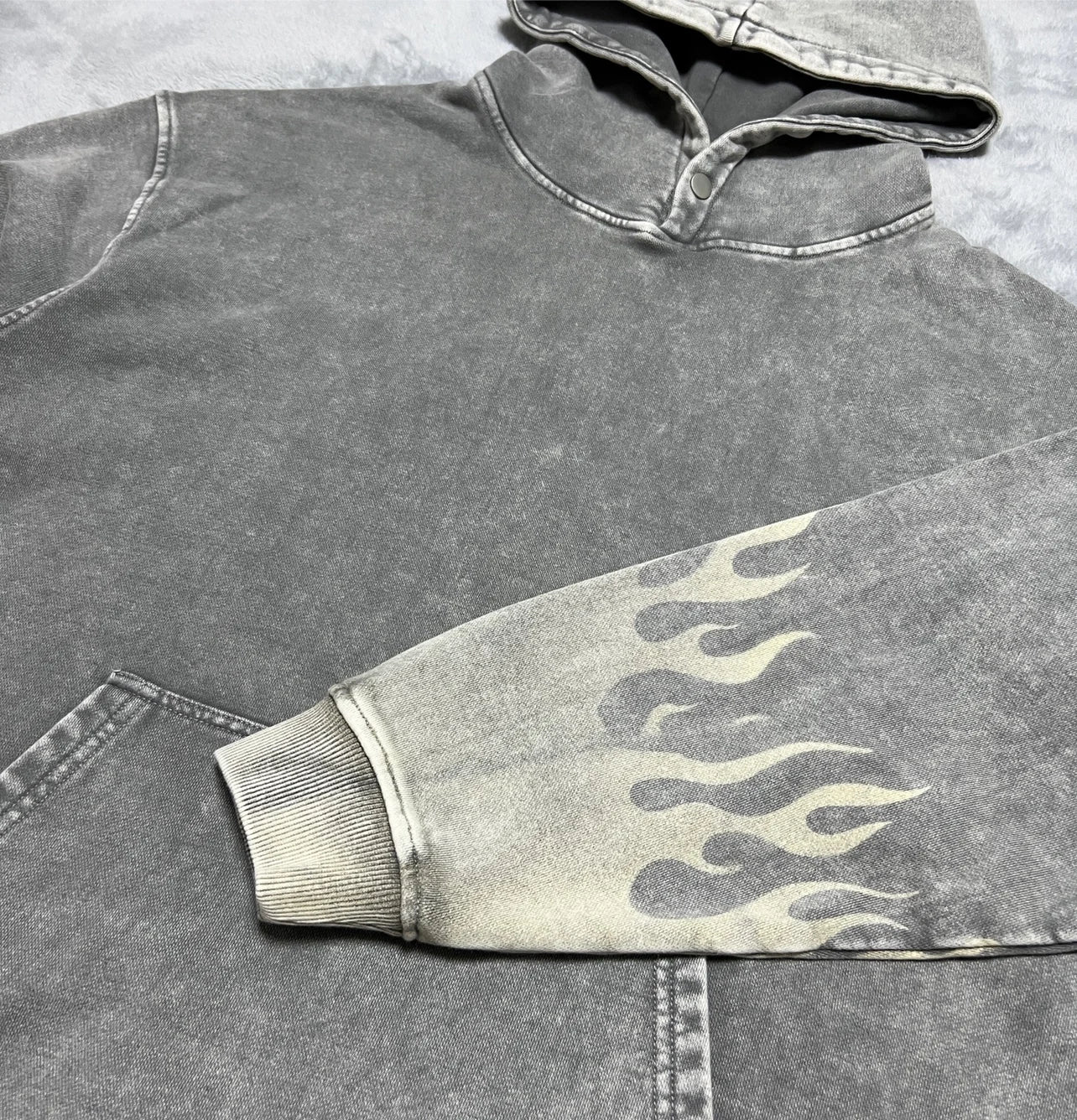 HL manufacturer wholesale men high quality stone wash flame hoodie custom logo print vintage acid wash bleaching hoodies