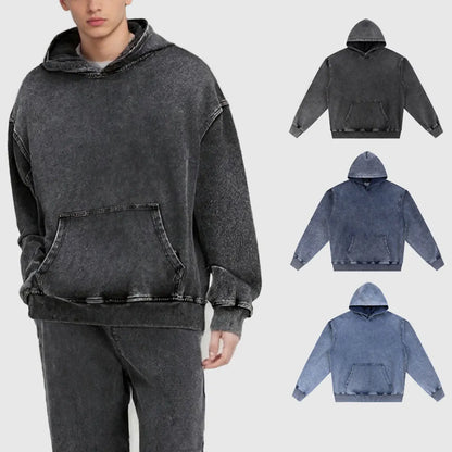 Heavyweight Cotton Supplier Low MOQ Vintage Acid Wash Blank Custom Logo Casual Hoodie And Jogger Set