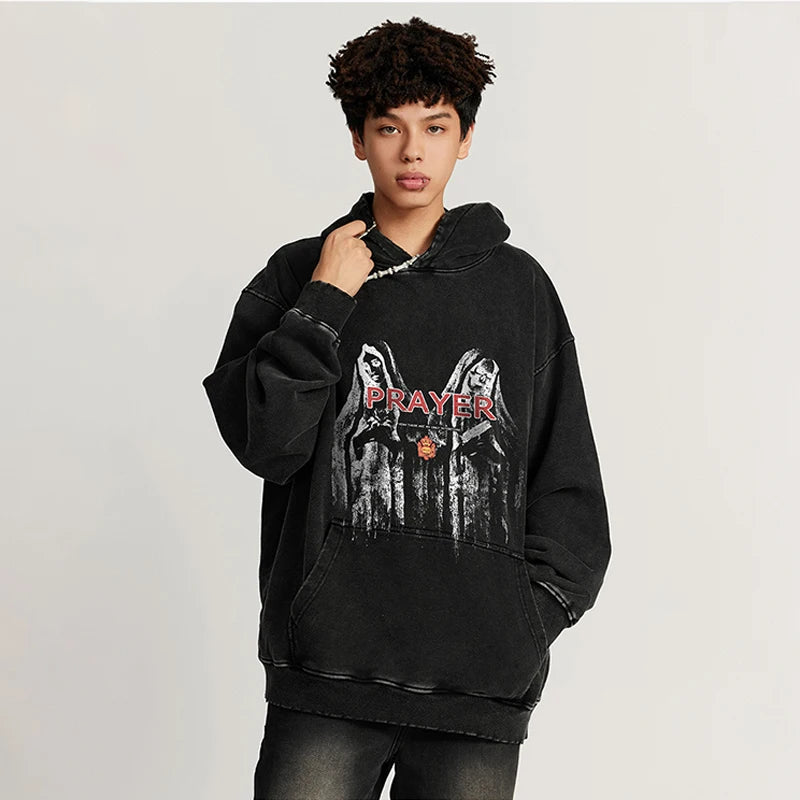 Huili Wholesale Street Wear Hoodie Heavyweights Digital Printed Custom Logo Oversized Men Washed hoodie