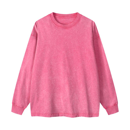 Trending Streetwear Supplier Low MOQ Acid Wash Oversized Blank Custom Print Unisex Long Sleeve T Shirt