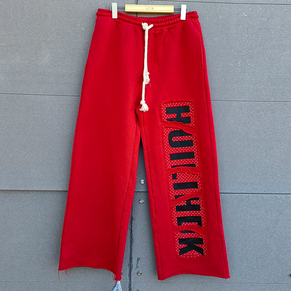 Huilin Custom Rhinestone Screen Printing Track Pants Jogger Trousers Thick Cotton Men Oversized Fit Baggy Wide Leg Sweatpants