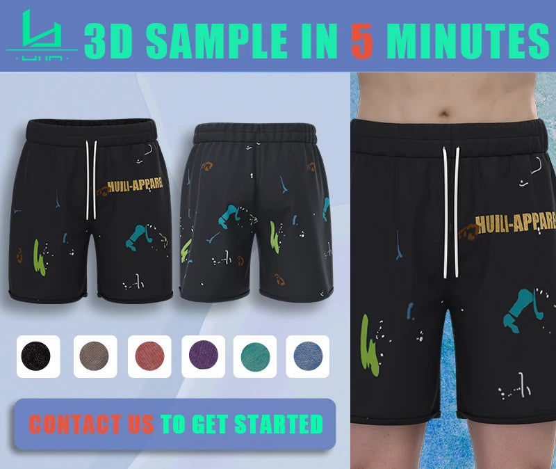 Huilin Factory Oem Heavy Weight Cotton Sweat Shorts Men Custom 3D Puff Printing Raw Hem Edge Shorts