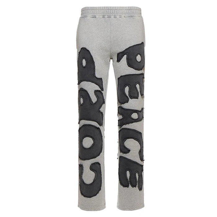 High Quality Custom Distressed Embroidered Heavy Weight Sweatpants Men Applique Patched Vintage 500 Gsm Sweatpants