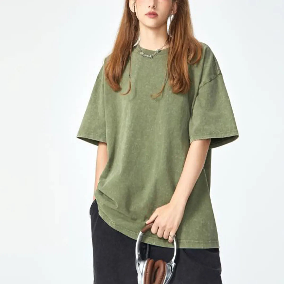 Heavyweight Cotton Supplier Low MOQ Acid Wash Garment Dye Blank Custom Print Casual Crewneck Tee
