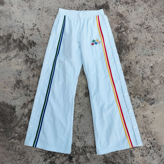 Windbreaker Track Pants Custom Embroidery logo Men Side Button up Wide Leg Nylon Jogger Striped Track Pants