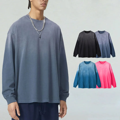 Trending Streetwear Supplier Low MOQ Acid Wash Oversized Blank Custom Print Unisex Long Sleeve T Shirt