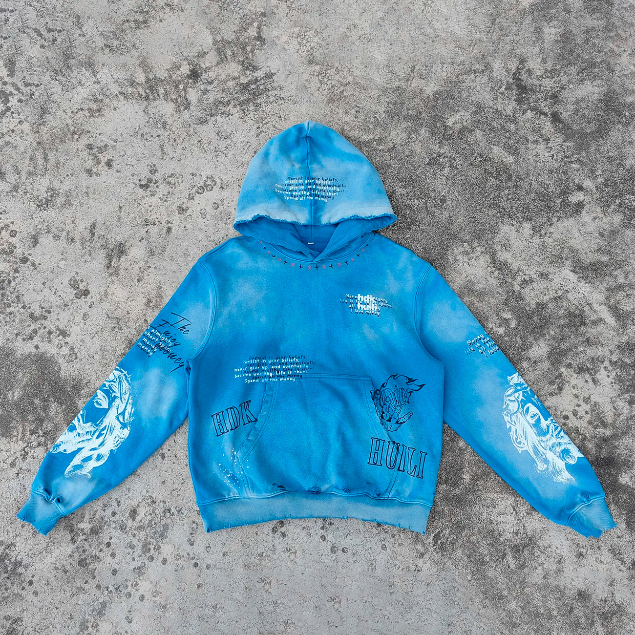 Custom Acid Wash Heavyweight French Terry Hoodies Screen Printing Pullover Men Distressed Vintage Pullover Hoodie
