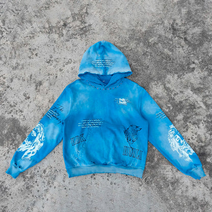 Custom Acid Wash Heavyweight French Terry Hoodies Screen Printing Pullover Men Distressed Vintage Pullover Hoodie