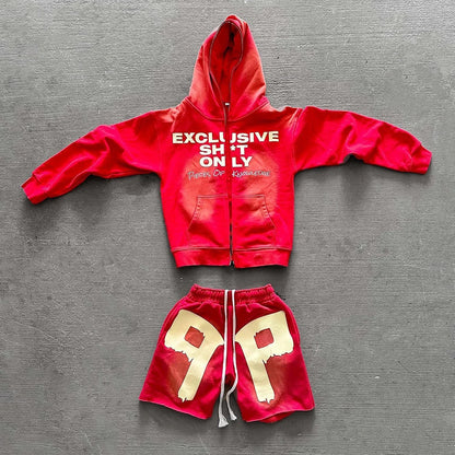 Manufacturer Oem Screen Printing Two Piece Shorts Tracksuits Set Men Vintage Washed Hoodie Sweat Shorts Sets Sweatsuits