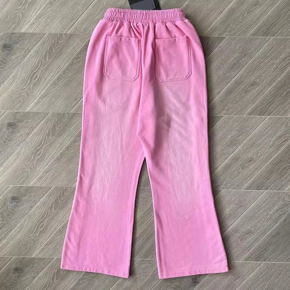 Huilin Oem Side Snap Button Design Thick Cotton Jogger Pants Men Custom Vintage Washed Wide Leg Flared Sunfaded Sweatpants