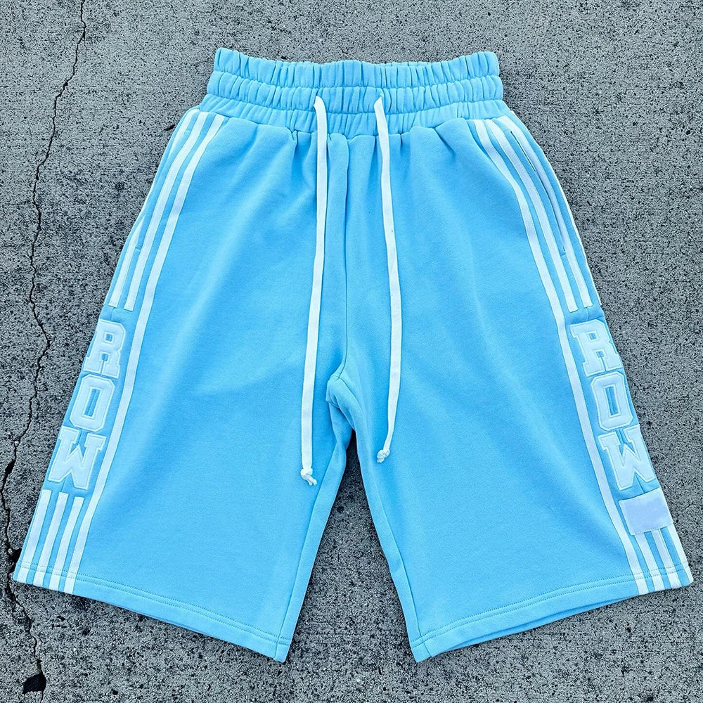 Huilin Factory New Design Embroidery Logo French Terry Sweat Shorts Elastic Waist Men Striped Side Thick Cotton Shorts