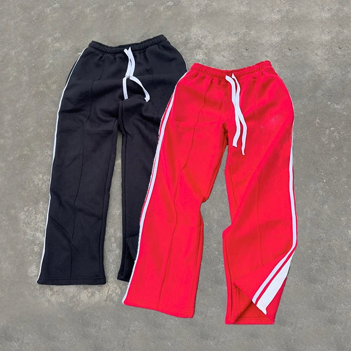 HUILIN Factory custom baggy trouser jersey heavywweight sweatpants side stripe straight leg mens track pants for men