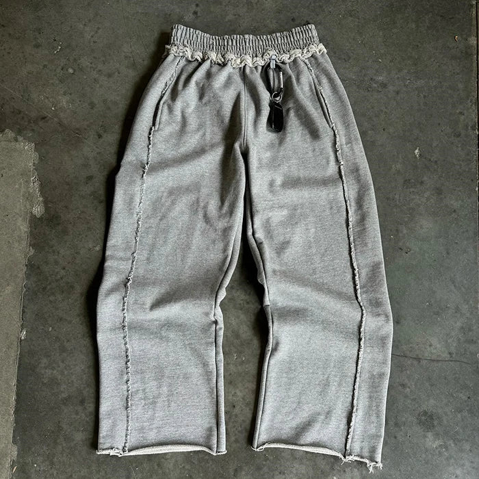 Huilin New Custom Vintage Washed Sun Faded Sweatpants Men Oversized Thick Cotton Rhinestone Straight Wige Leg Sweatpants