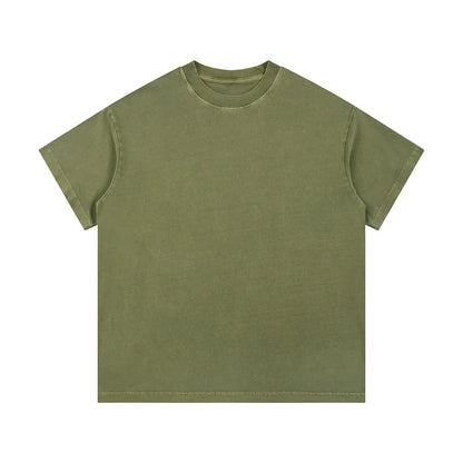 Heavyweight Cotton Supplier Low MOQ Vintage Washed Blank Custom Logo Casual Crewneck Tee
