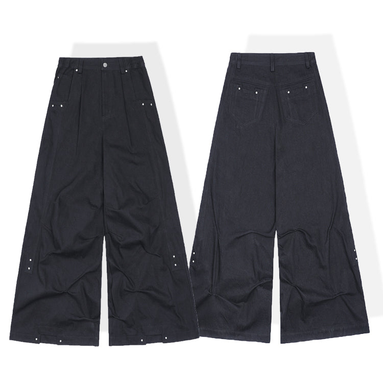 Monster factory wholesale vintage black wash parachute pants men loose custom straight wide leg pants