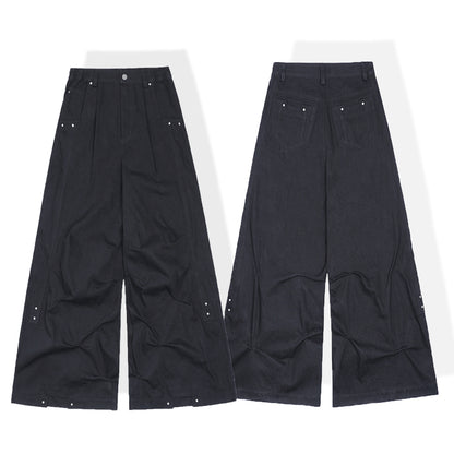 Vintage black wash parachute pants men loose custom straight wide leg pants