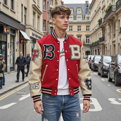 Street wear Men's Jacket Colored cotton Factory Custom Contrast Color Patchwork Varsity Letterman Jacket