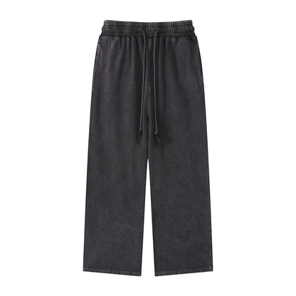 Heavyweight Cotton Supplier Low MOQ Acid Wash Spray Wash Blank Custom Print Casual Wide Leg Track Pants