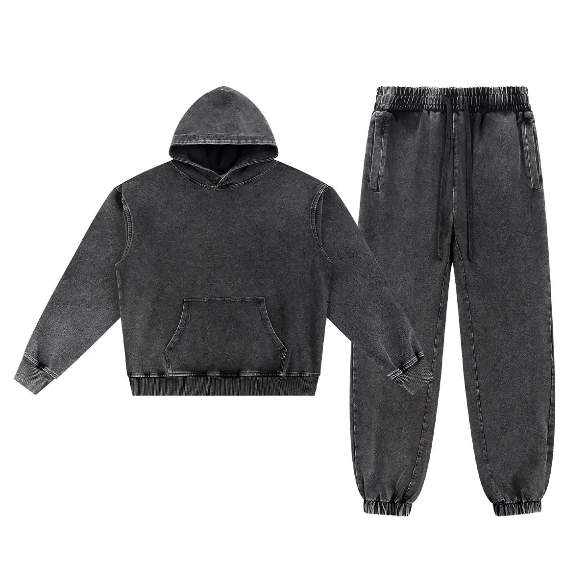 Heavyweight Cotton Supplier Low MOQ Vintage Acid Wash Blank Custom Logo Casual Hoodie And Jogger Set
