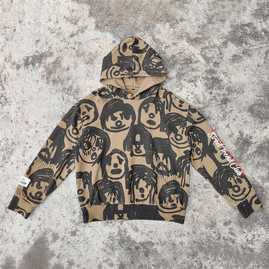 Custom Screen Printed Heavy Weight Hoodie Men Pullover French Terry Hoodies Vintage Washed Oversized Mens Graphic Hoodie
