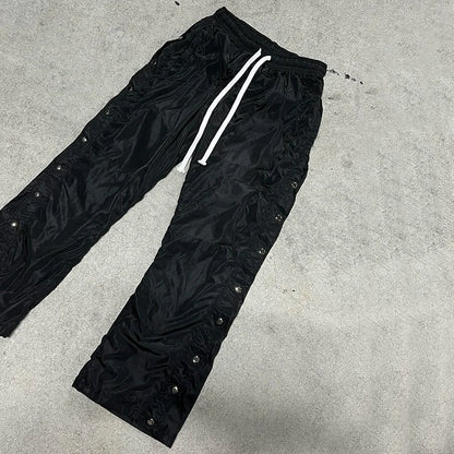 Solid Color Blank Streetwear Nylon Pants Elastic Waist Men Custom Snap Button Side Wide Leg Track Pants