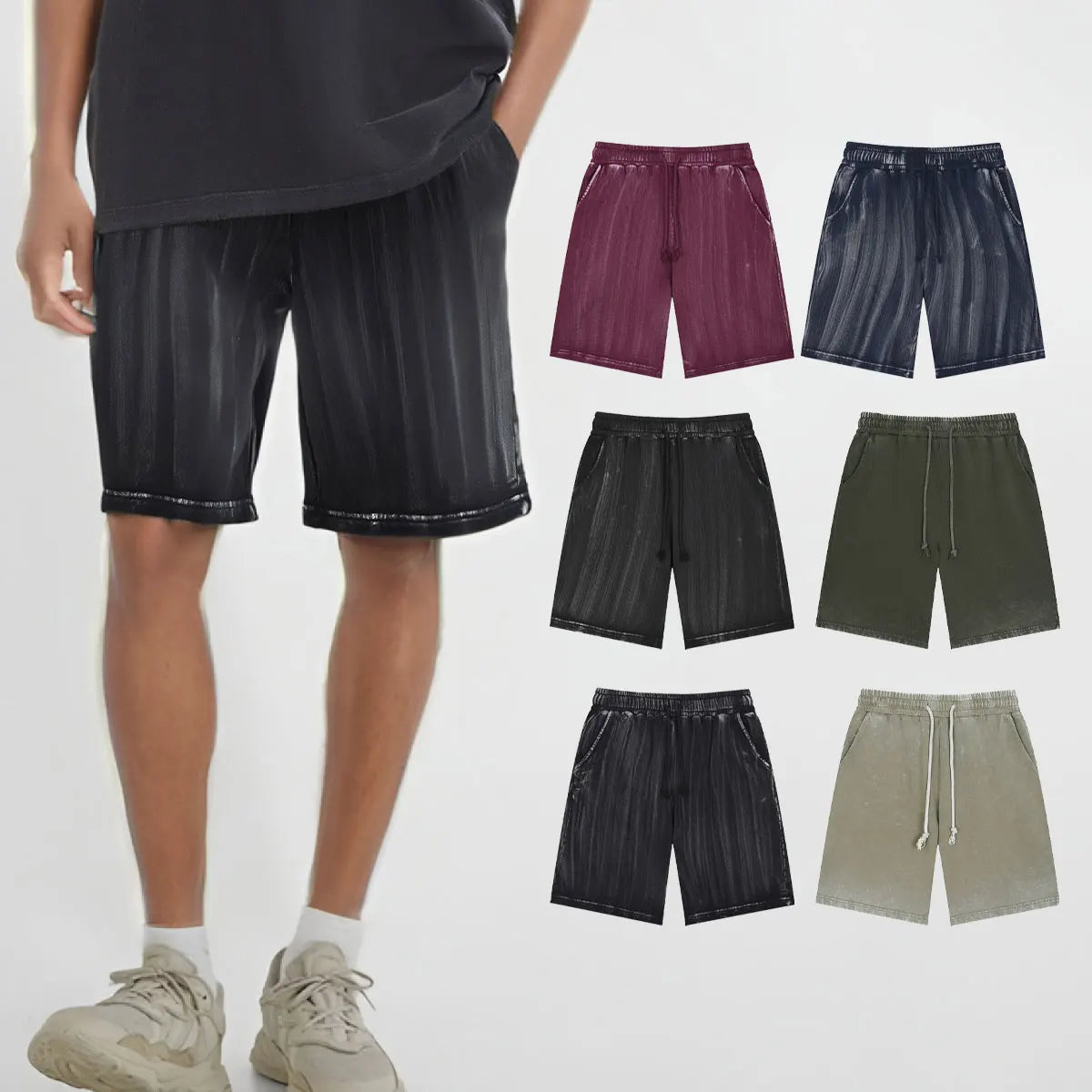 Heavyweight Cotton Supplier Low MOQ Acid Wash Garment Dye Blank Custom Print Casual Drawstring Shorts