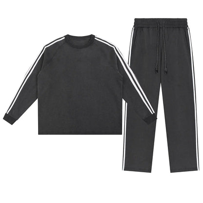 Vintage Fashion Supplier Low MOQ Acid Wash Washed Blank Custom Print Mens Striped Jogger Tracksuit