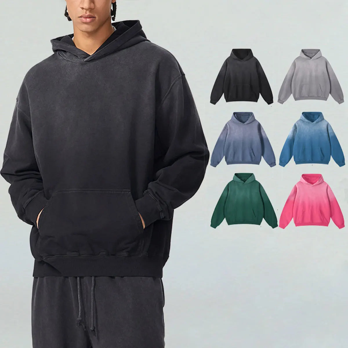 Vintage Fashion Supplier Low MOQ Acid Wash Tie Dye Blank Custom Print Mens Pocket Hoodie