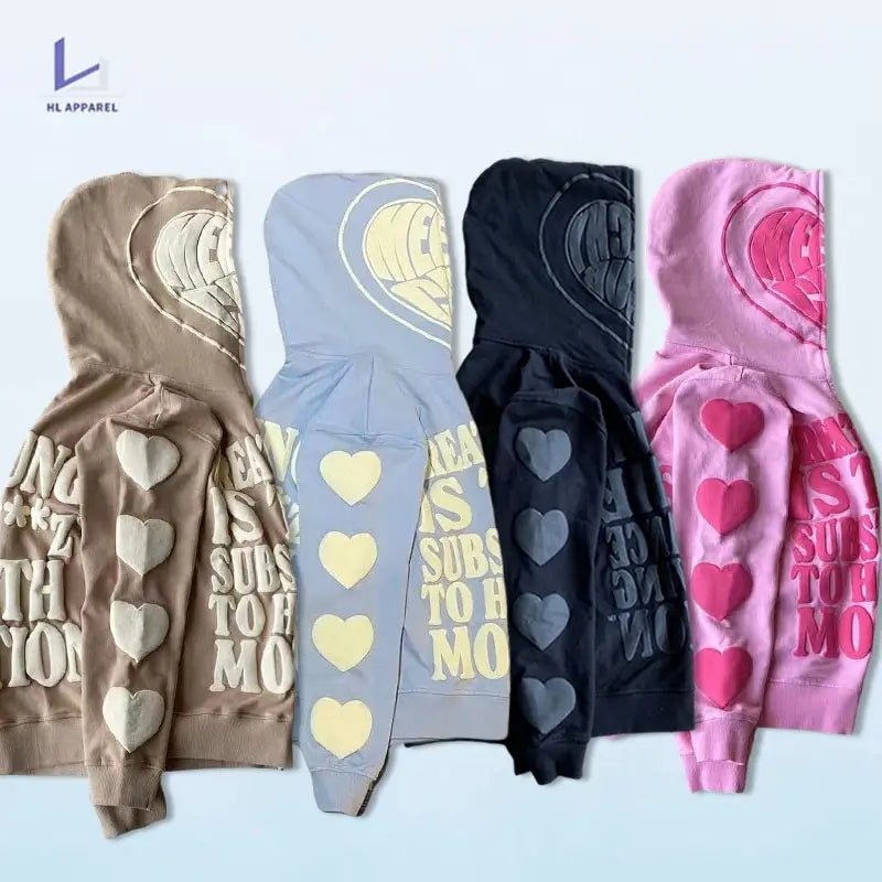 HUILI FACTORY 3D puff print full zip up hoodie
