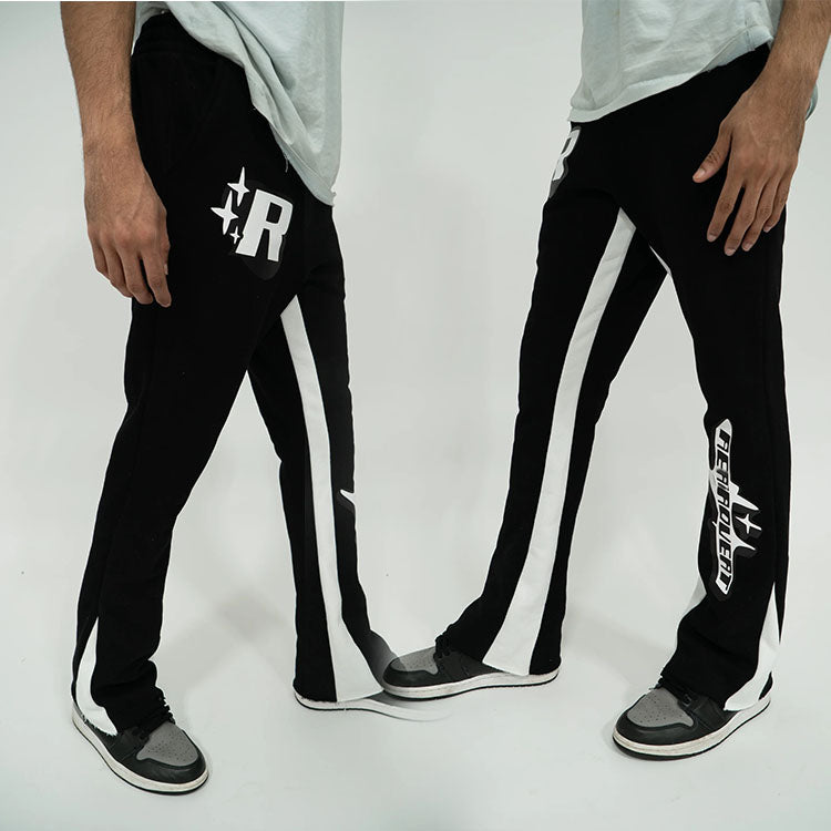 Monster factory wholesale vintage heavyweight men wide straight leg 3d puff print custom flare sweatpants
