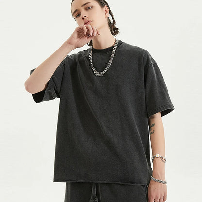 High Street Fashion Raw Hem Unisex Oversized T Shirt Custom 100% Cotton Heavyweight Men Blank T Shirt