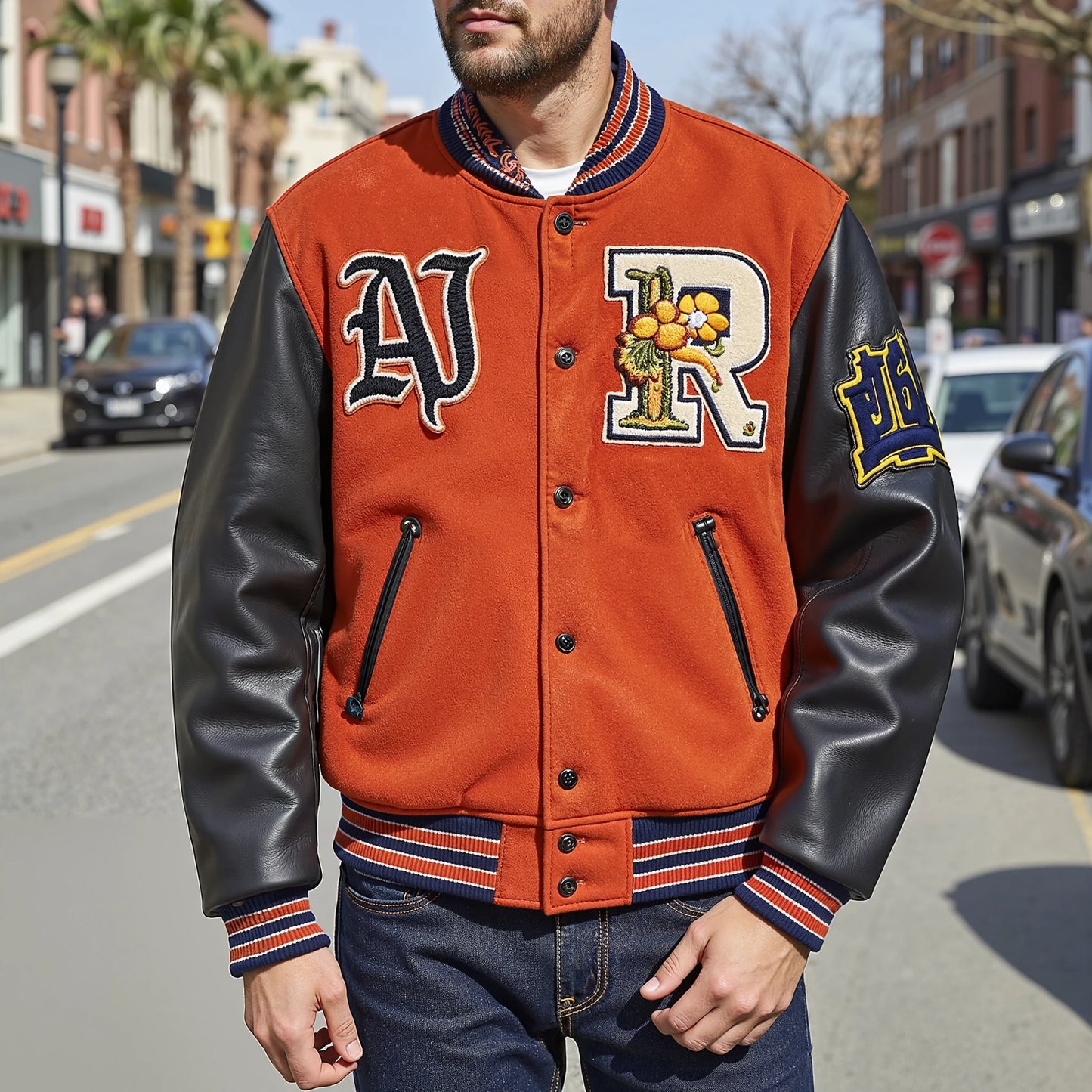 Warm Winter Baseball Bomber Leather Sleeves Chenille Embroidered Logo Custom Men's Viscose Shell Letterman Varsity Jackets