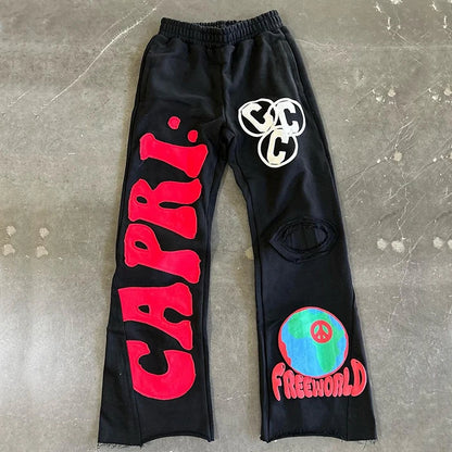 oem hevayweight 100% cotton flared sweatpants men custom embroidered applique patched open bottom wide leg sweatpants