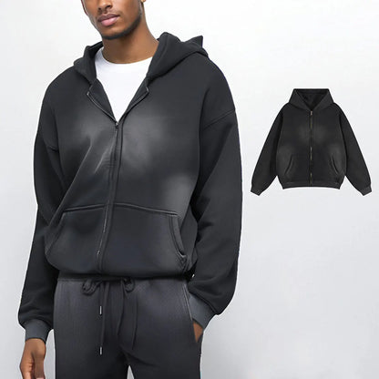 Trending Streetwear Supplier Low MOQ Vintage Oversized Blank Custom Logo Mens Full Zip up Hoodie