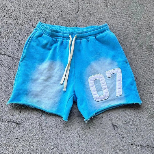 Custom Heavy Weight Cotton Shorts Pants Embroidery Acid Wash Fleece Shorts Men Raw Hem Applique Patched Sun Faded Sweat Shorts