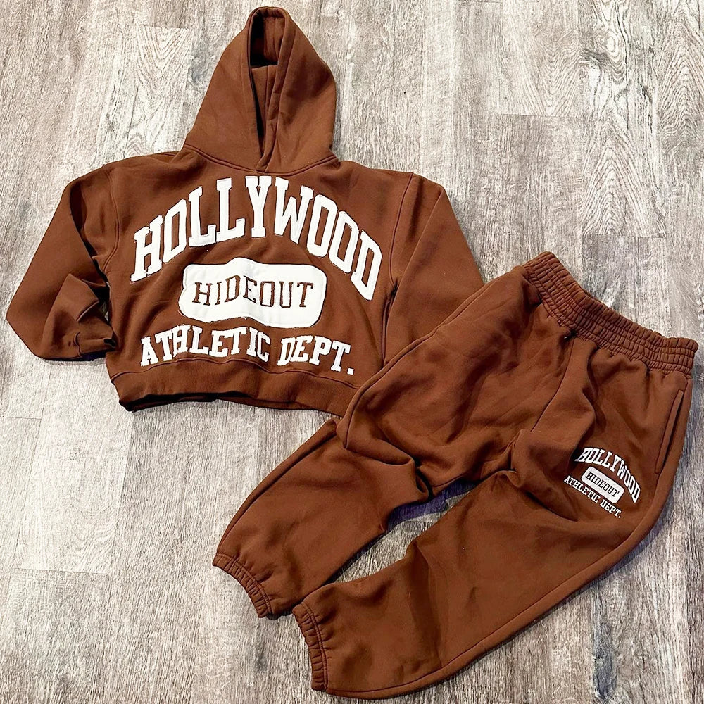 Huili Thick Cotton Two Piece Streetwear Tracksuit Custom Embroidery Logo Patched Sweatsuits Sets Men Sweatpants Hoodie Set