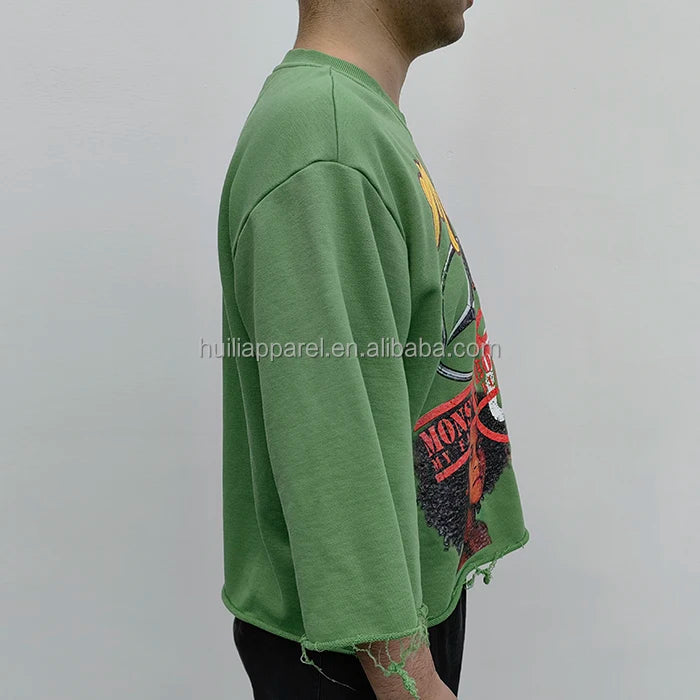 Unisex Oversized Fit Boxy Cropped T-Shirt Screen Printing Men Raw Hem 100% Cotton Hevayweight Box T Shirt