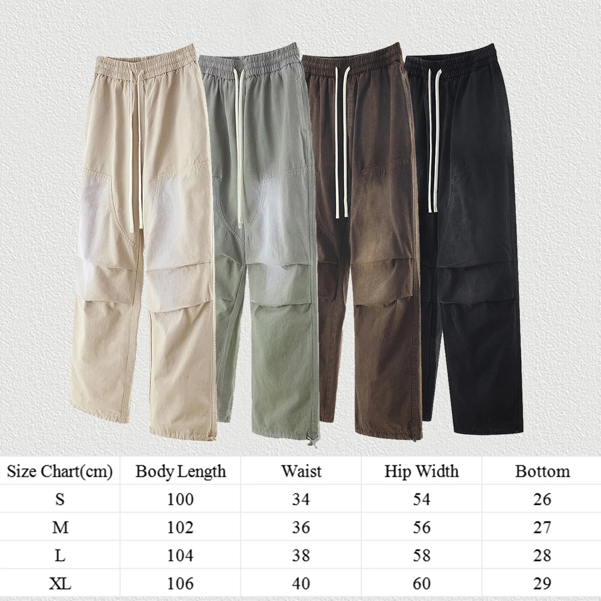 Huilin Winter Monkey Washed Gradient Woven Carpertner Outdoor Pants Oversized Wide Leg Men Sun Faded Thick Cotton Cargo Pants