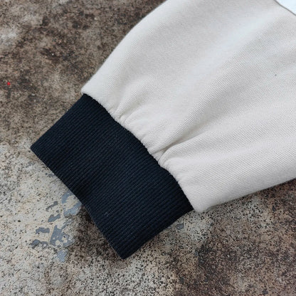 Custom 100% Cotton Heavyweight Oversized T-shirt Embroidery logo Men Color Block Raw Hem Boxy Long Sleeve T Shirt